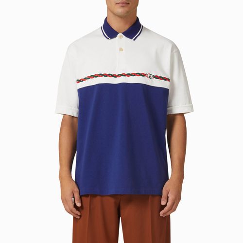 Áo Polo Gucci Interlocking G Polo Shirt in Cotton Jersey Màu Trắng Xanh-4