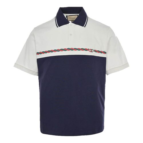 Áo Polo Gucci Interlocking G Polo Shirt in Cotton Jersey Màu Trắng Xanh-1
