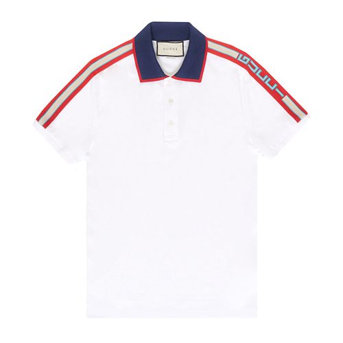 Áo Polo Nam Gucci Logo Ribbon Stripe Cotton Polo Shirt Màu Trắng-1