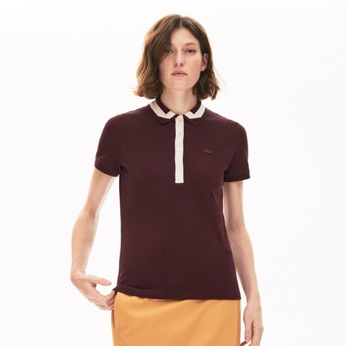 Áo Polo Nữ Lacoste Women's Contrast Stretch Cotton Shirt PF5773.4GD Màu Nâu Tím-3