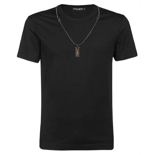 Áo Thun Nam Dolce & Gabbana D&G Necklace Detail Cotton T-Shirt Khóa Cổ Màu Đen-1