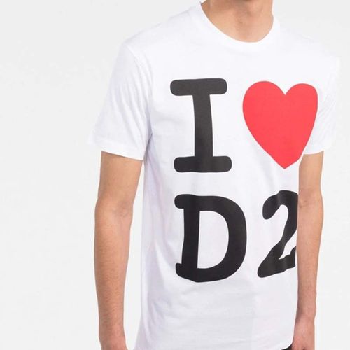 Áo Thun Unisex Dsquared2 'I Love D2' Cool Graphic Print Tshirt In White Màu Trắng-2