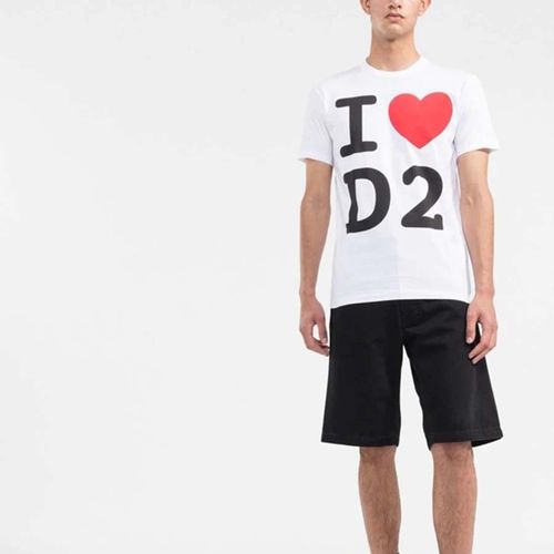 Áo Thun Unisex Dsquared2 'I Love D2' Cool Graphic Print Tshirt In White Màu Trắng-3