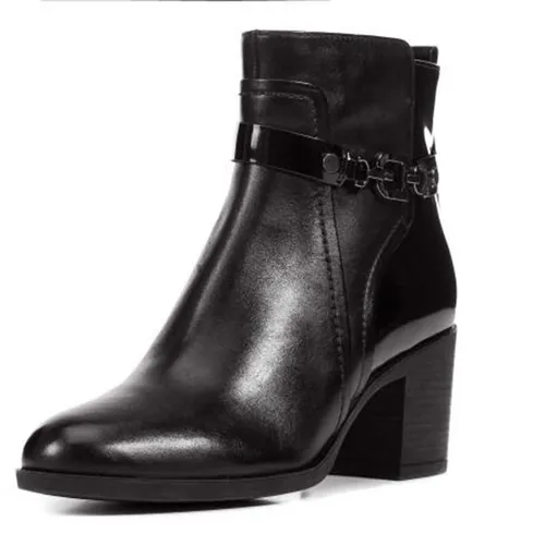 Boots Nữ Gót Vuông Geox D GLYNNA B 6.5cm Khóa Kéo Màu Đen Size 37