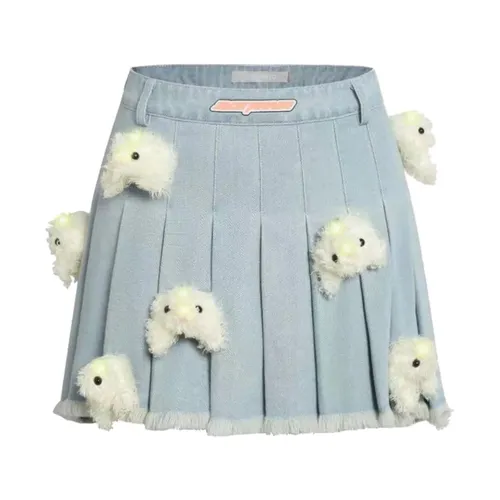 Chân Váy Nữ Xếp Ly 13 De Marzo Luminous Bear Denim Skirt Blue FR-JX-676 Màu Xanh Blue Size M