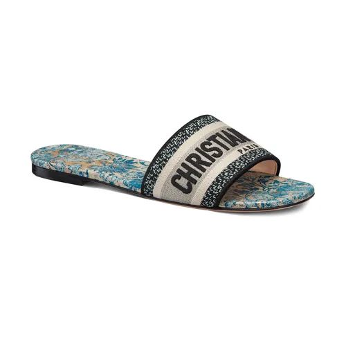 Dép Dior Nữ - Dép Dior Dway Slide Gold Tone Embroidered Màu Xanh Blue - Vua Hàng Hiệu