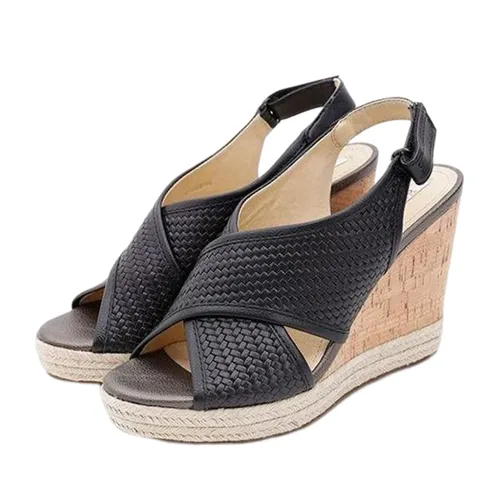 Giày Đế Xuồng Geox D JANIRA C WOV.PR.BUF+SYN.LE Quai Chéo Màu Đen Size 39