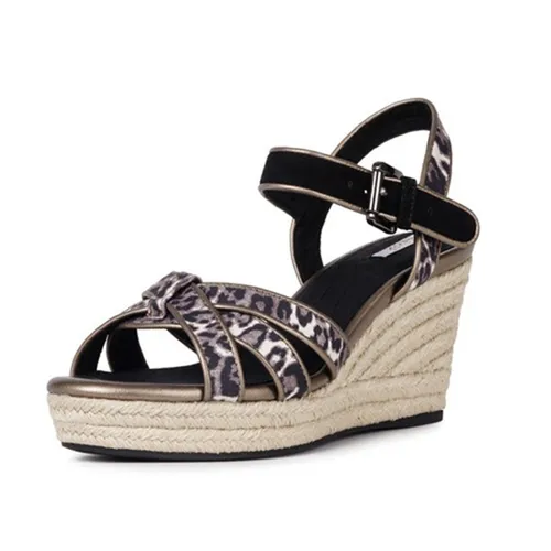 Giày Đế Xuồng Geox D SOLEIL B PR.CANV+GOA SUE Màu Đen Họa Tiết Da Báo Size 39