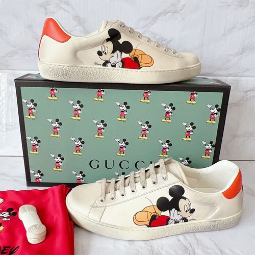 Giày Sneaker Gucci Disney Ivory Leather Ace Mickey Mouse Low Top Sneakers Màu Kem-3