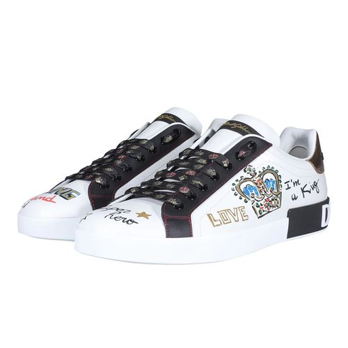 Giày Sneakers Dolce & Gabbana D&G  Portofino In Printed Nappa Calfskin With Patch CS1570AZ268HWF57 Màu Trắng Đen