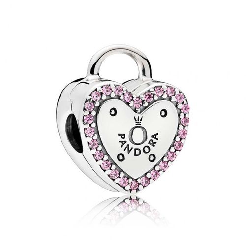 Hạt Vòng Charm Nữ Pandora Logo Heart Padlock Clip 796556FPC Màu Bạc Hồng-1