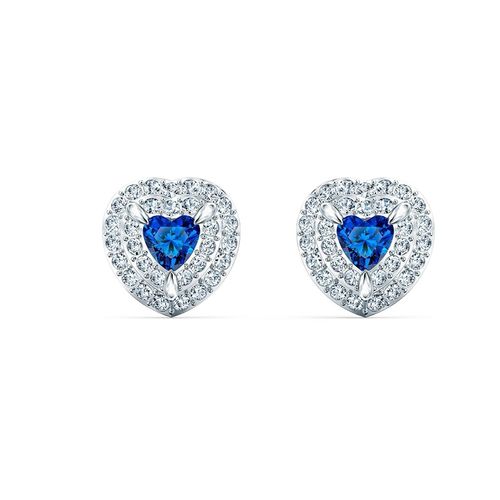 Khuyên Tai Nữ Swarovski Anniversary Crystal Heart Earrings Màu Xanh Bạc