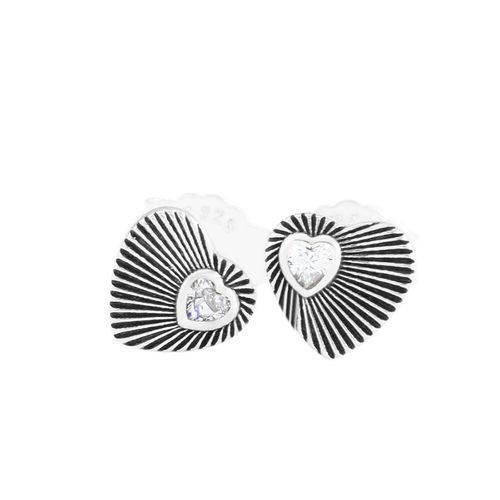 Khuyên Tai Pandora Heart Fan Stud Earrings 297298CZ Màu Bạc-2