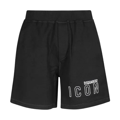 Thời trang DSquared2 Đen Quần shorts Vải nỉ cao cấp - Quần Short Nam Dsquared2 Black With Logo ICON OUTLINE Printed S79MU0043 S25516 965 Màu Đen - Vua Hàng Hiệu