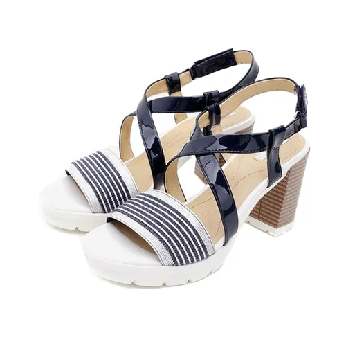 Sandals Cao Gót Geox D GINTARE B PR.CANV+SYN.PAT Màu Trắng Phối Xanh Navy Size 39