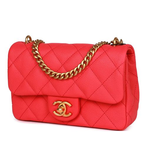 Túi Đeo Chéo Nữ Chanel Mini Flap Bag Pink Caviar Antique Gold Hardware Màu Đỏ Hồng