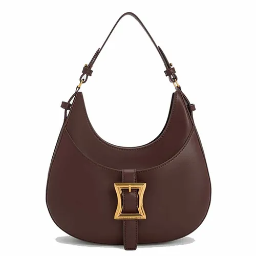Túi xách - Túi Xách Nữ Charles & Keith Belted Curved Bag Black 40271127 Màu Nâu - Vua Hàng Hiệu