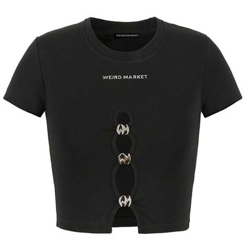 Áo CropTop Nữ Weird Market Logo Button Top Beauty Black TShirt Màu Đen Size S-1