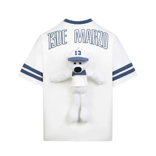 Áo Phông 13 De Marzo Bear Baseball Fan Tshirt Bright White Màu Xanh Trắng Size S-2