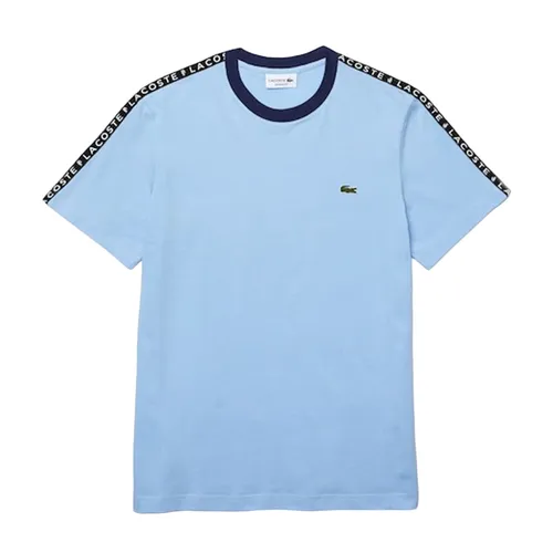 Áo Phông Nam Lacoste Crew Neck Print Striped Cotton Tshirt TH7079-51 Màu Xanh Blue Size 4
