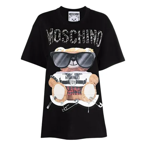 Áo Phông Nữ Moschino Black Logo Teddy Bear Embroidered Tshirt 212E V070255403555 Màu Đen