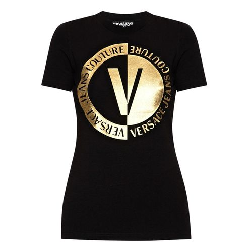 Áo Phông Nữ Versace Black With Logo Printed Tshirt 74HAHT10 CJ03T G89 Màu Đen-1
