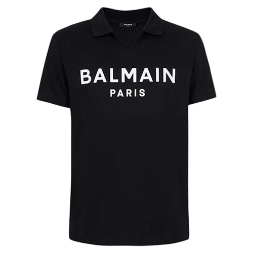 Thời trang - Áo Polo Nam Balmain Logo Print Cotton Shirt Màu Đen - Vua Hàng Hiệu