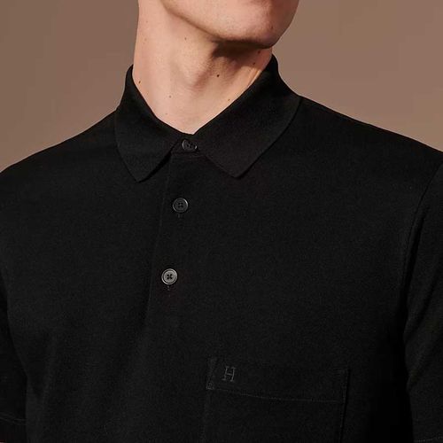 Áo Polo Nam Hermès H Embroidered Buttoned Shirt Màu Đen-5