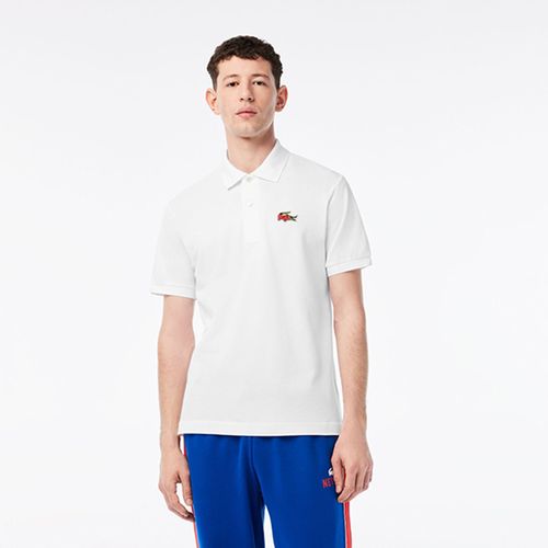 Áo Polo Nam Lacoste X Netflix Organic Cotton Polo Shirt Cá Sấu Đỏ PH7057-00 Màu Trắng-2
