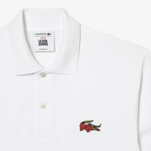 Áo Polo Nam Lacoste X Netflix Organic Cotton Polo Shirt Cá Sấu Đỏ PH7057-00 Màu Trắng-6