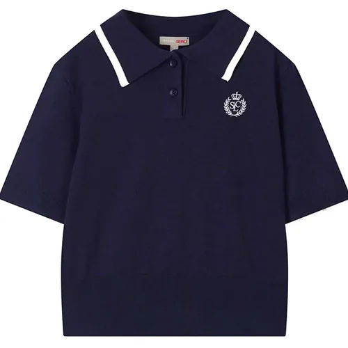 Spao Nữ - Áo Polo Nữ Spao Embroidery Collar Short Sleeve Knit_SPKWD25G02 Màu Xanh Navy Size S - Vua Hàng Hiệu