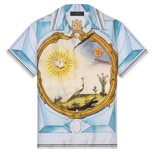 Amiri - Áo Sơ Mi Nam Amiri Landscape Frame Bowling Shirt Màu Trắng Xanh - Vua Hàng Hiệu