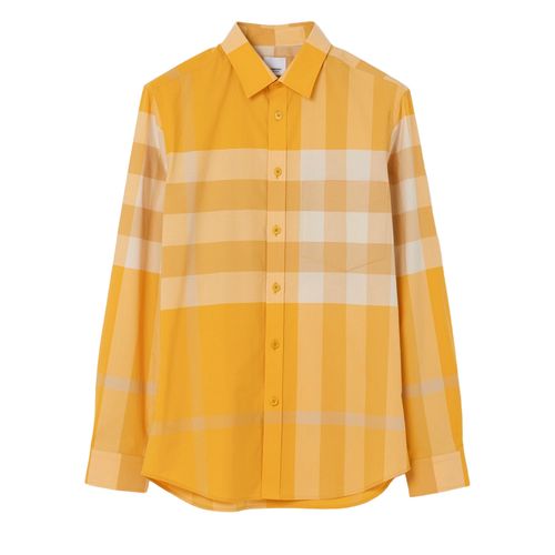 Áo Sơ Mi Nam Burberry Check Stretch Cotton Poplin Shirt Màu Vàng Size XS