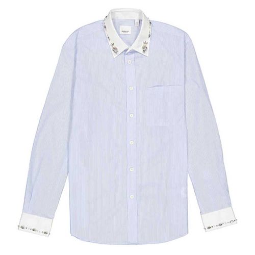 Áo Sơ Mi Nam Burberry Men's Pale Blue Camberwell Classic Fit Embellished Cotton Màu Xanh Kẻ-1