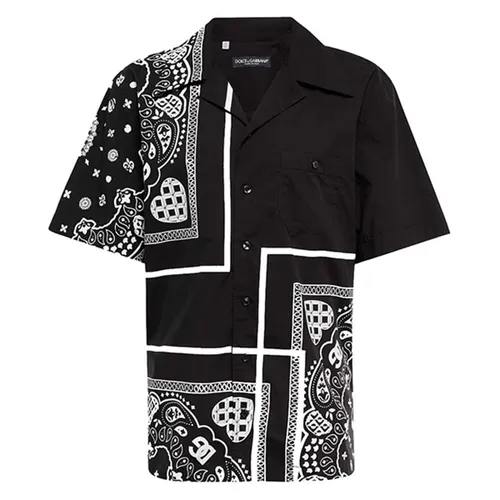 Thời trang Đen trắng Áo sơ mi - Áo Sơ Mi Nam Dolce & Gabbana D&G Bandana-Printed Cotton Shirt Màu Đen Trắng - Vua Hàng Hiệu