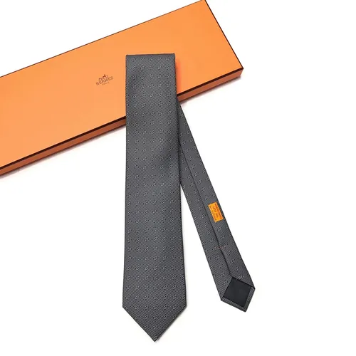 Cà Vạt Nam Hermès  Anthracite Gris Clair Maillon Màu Xám