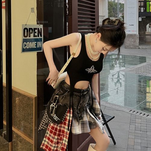 Chân Váy Nữ Weird Market Plaid Patch Denim Skirt Black Màu Đen Size S-5