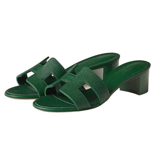 Dép Cao Gót Nữ Hermès Oasis Sandal Green Màu Xanh Lá Size 37.5-1