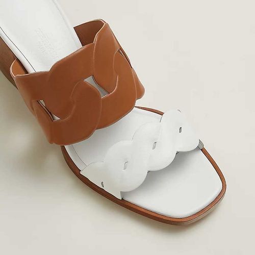 Dép Cao Gót Nữ Hermès Sandal Gaby 60 Màu Trắng Nâu Size 38-4