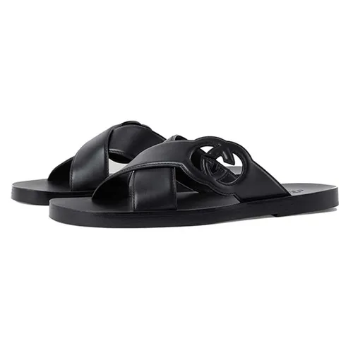 Dép Nam Gucci GG Men's Black Interlocking G Slide Sandal Màu Đen