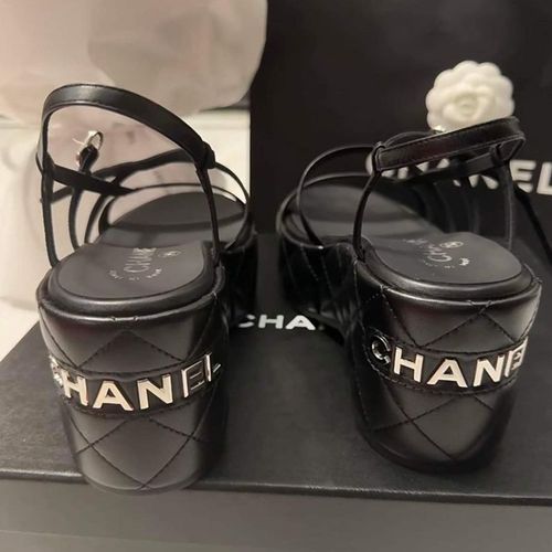 Dép Sandal Nữ Chanel Letter Logo Quilted Platform Sandals Màu Đen Size 38-4