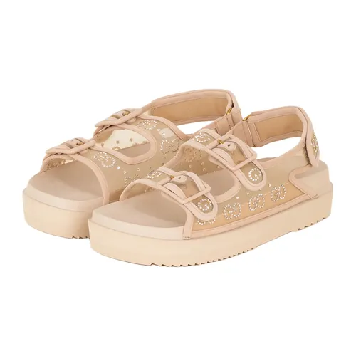 Dép Sandal Nữ Gucci Platform Sandals With Decorative Gems Màu Be