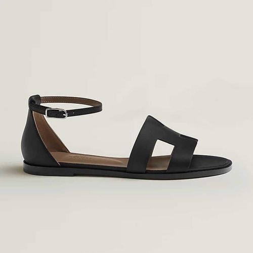 Dép Sandal Nữ Hermès Santorini Màu Đen Nâu Size 36-2