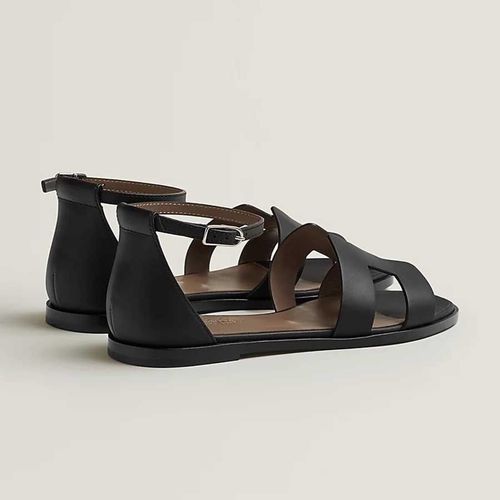 Dép Sandal Nữ Hermès Santorini Màu Đen Nâu Size 36-4