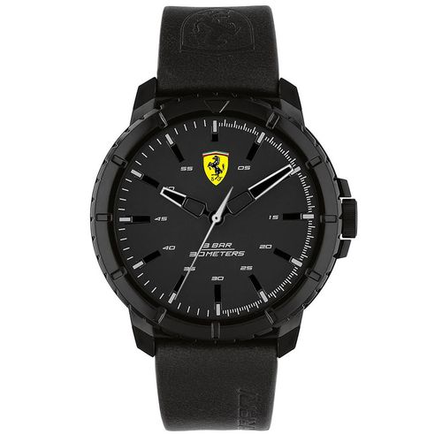 Đồng Hồ Nam Ferrari Scuderia Men's Forza Evo Quartz Black Leather Strap Watch NIB 0830901 Màu Đen