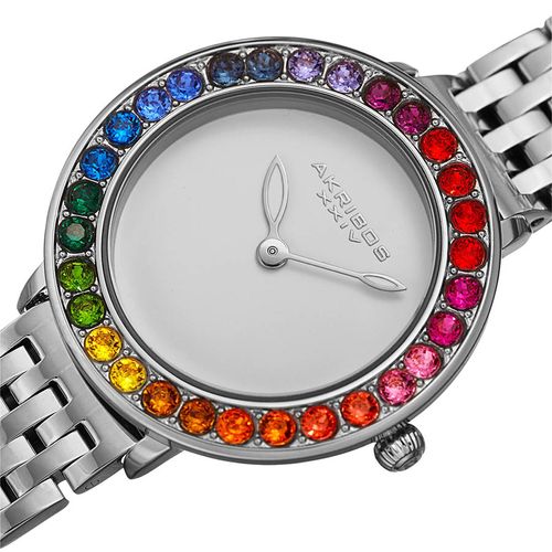 Đồng Hồ Nữ Akribos XXIV Women's AK1091 Quartz Rainbow Colored Swarovski Bracelet Watch Màu Bạc-4