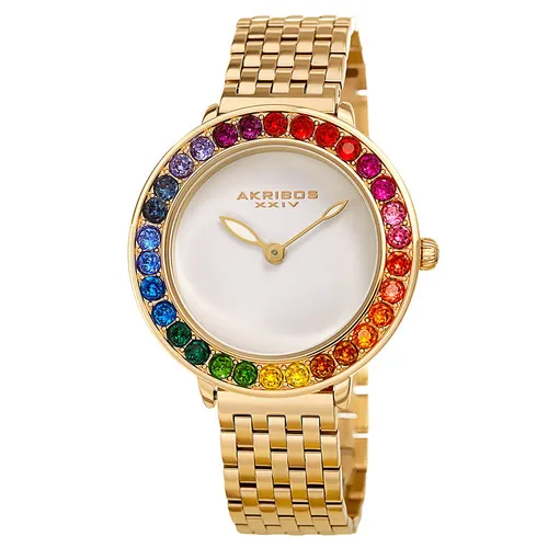 Akribos XXIV - Đồng Hồ Nữ Akribos XXIV Women's AK1091 Quartz Rainbow Colored Swarovski Bracelet Watch Màu Vàng - Vua Hàng Hiệu