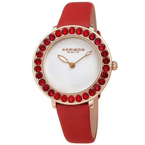 Akribos XXIV - Đồng Hồ Nữ Akribos XXIV Women's AK1093 Quartz Swarovski Mother-Of-Pearl Satin Strap Watch Màu Đỏ - Vua Hàng Hiệu