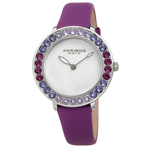 Akribos XXIV - Đồng Hồ Nữ Akribos XXIV Women's AK1093 Quartz Swarovski Mother-Of-Pearl Satin Strap Watch Màu Tím - Vua Hàng Hiệu