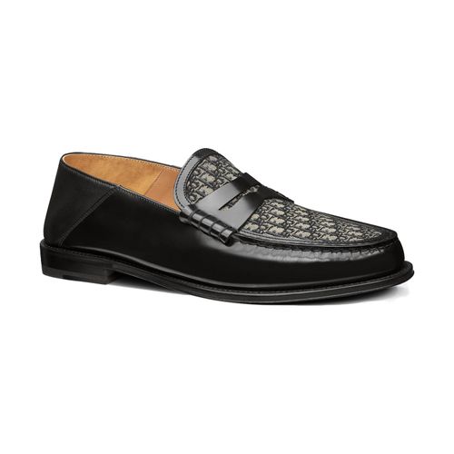 Giày Lười Dior Loafer Black Smooth Calfskin And Beige and Black Dior Oblique Jacquard 3LO115ZKF_H961 Màu Đen-1